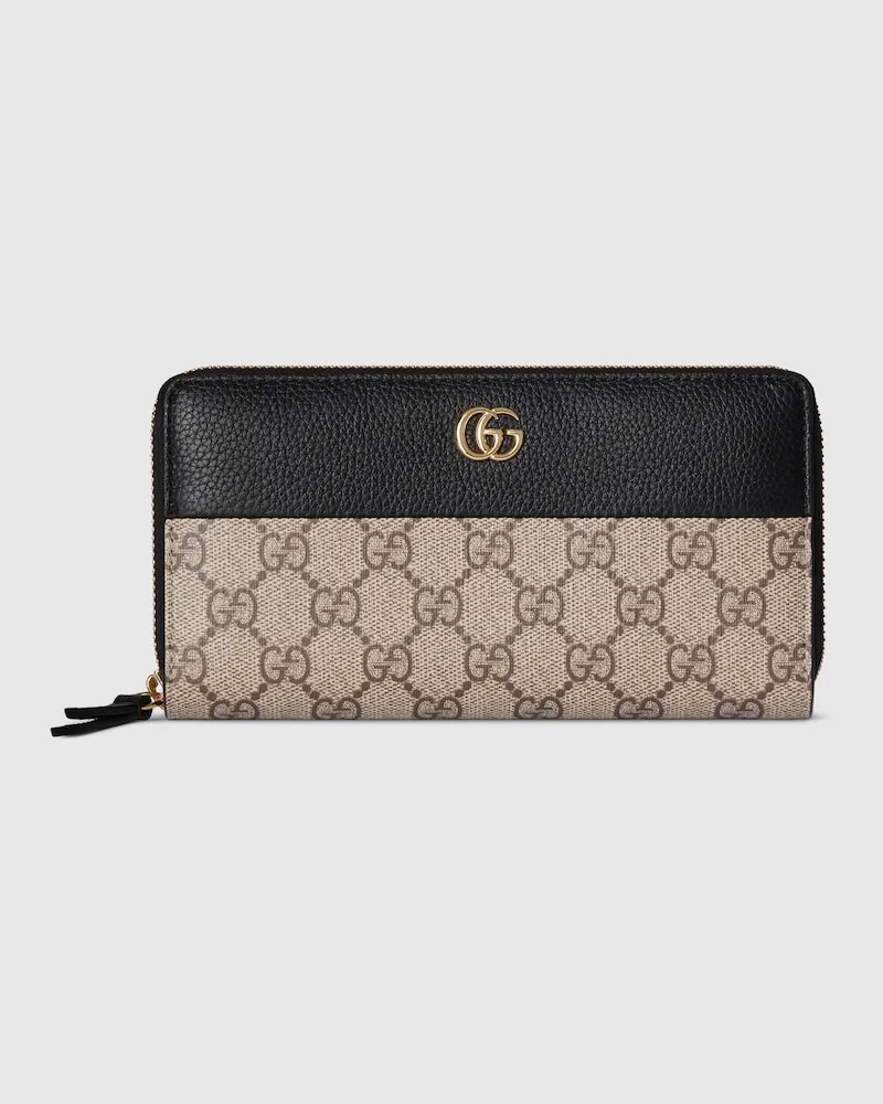Gucci Zweifarbige GG Marmont Brieftasche Mit Reißverschluss Schwarz