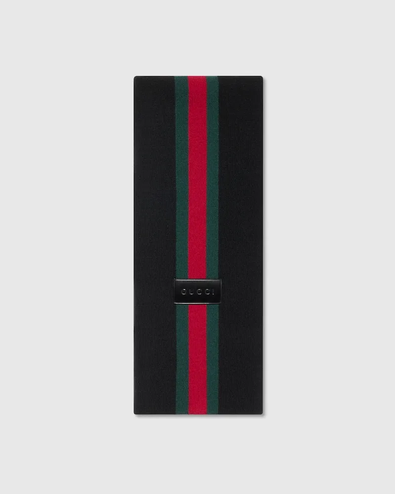 Gucci Gestreifter Woll-Kaschmir-Jacquard-Schal Schwarz