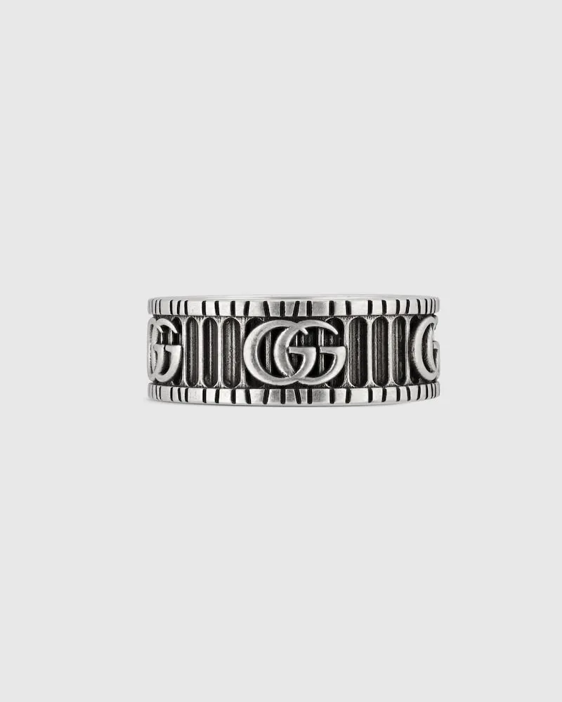 Gucci Breiter GG Marmont Ring Silber