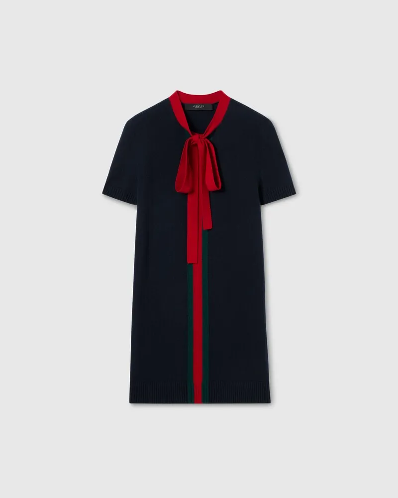 Gucci Robe En Maille De Laine Et Cachemire Avec Bande Web, Taille Bleu