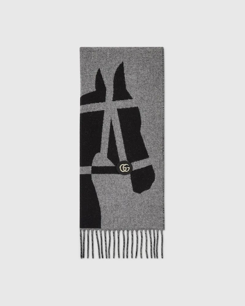 Gucci Schal aus Wolle Mit Jacquardmuster Grau