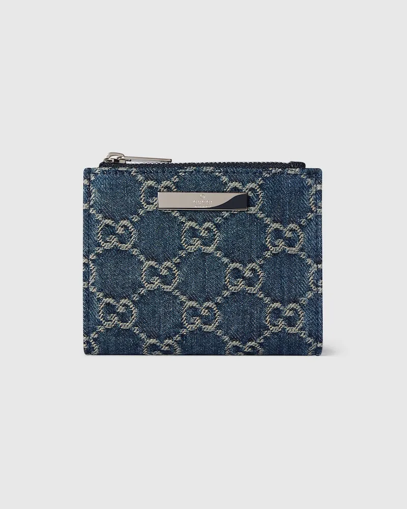 Gucci Kleine Brieftasche mit Plakette Blau