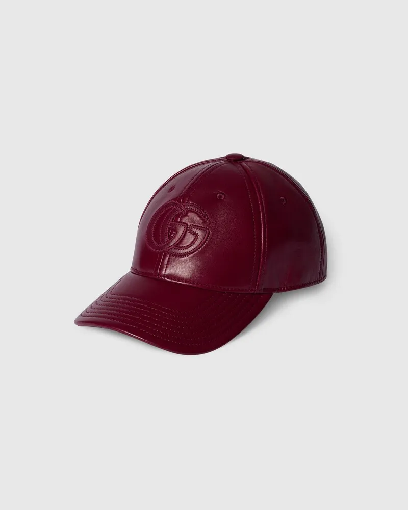 Gucci Baseballkappe aus Leder Mit Doppel G, Größe Rot