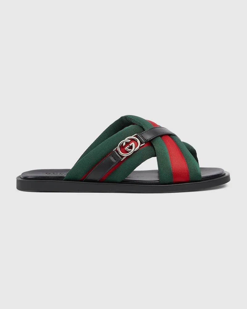 Gucci Herrensandale Mit Web Und GG, Größe Schwarz