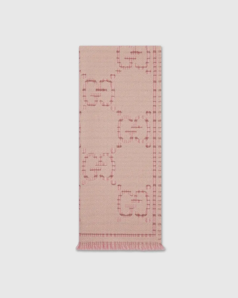 Gucci Schal aus Kariertem GG Wolljacquard Pink