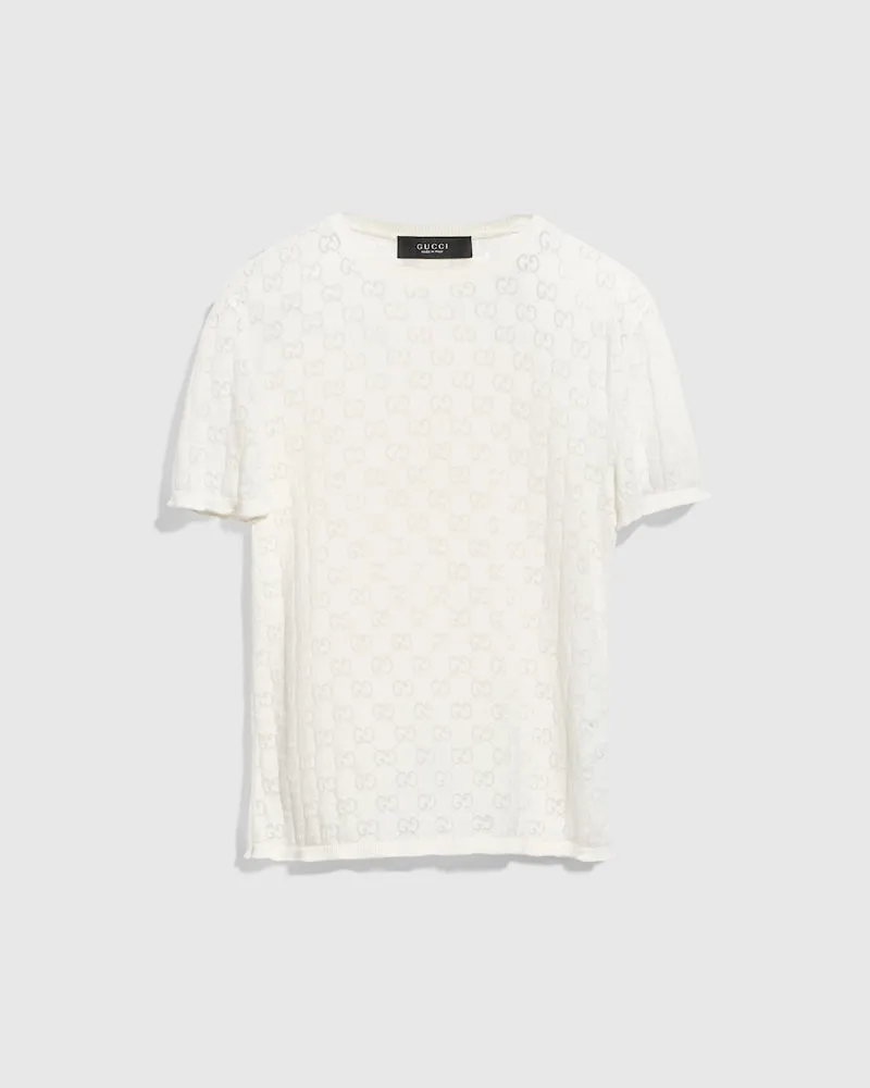 Gucci T-Shirt aus Baumwolle mit Dévoré-Effekt Und GG, Größe Weiß