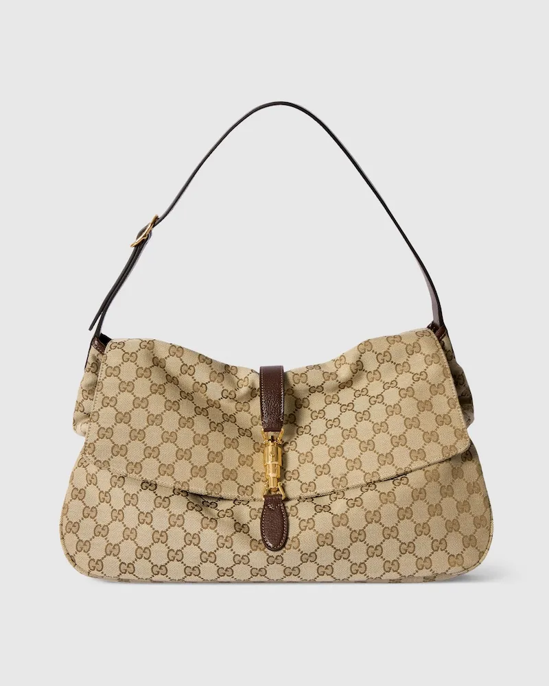 Gucci Große Jackie Flap Umhängetasche Beige