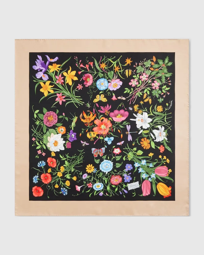 Gucci Vierecktuch aus Seidentwill mit Print Schwarz