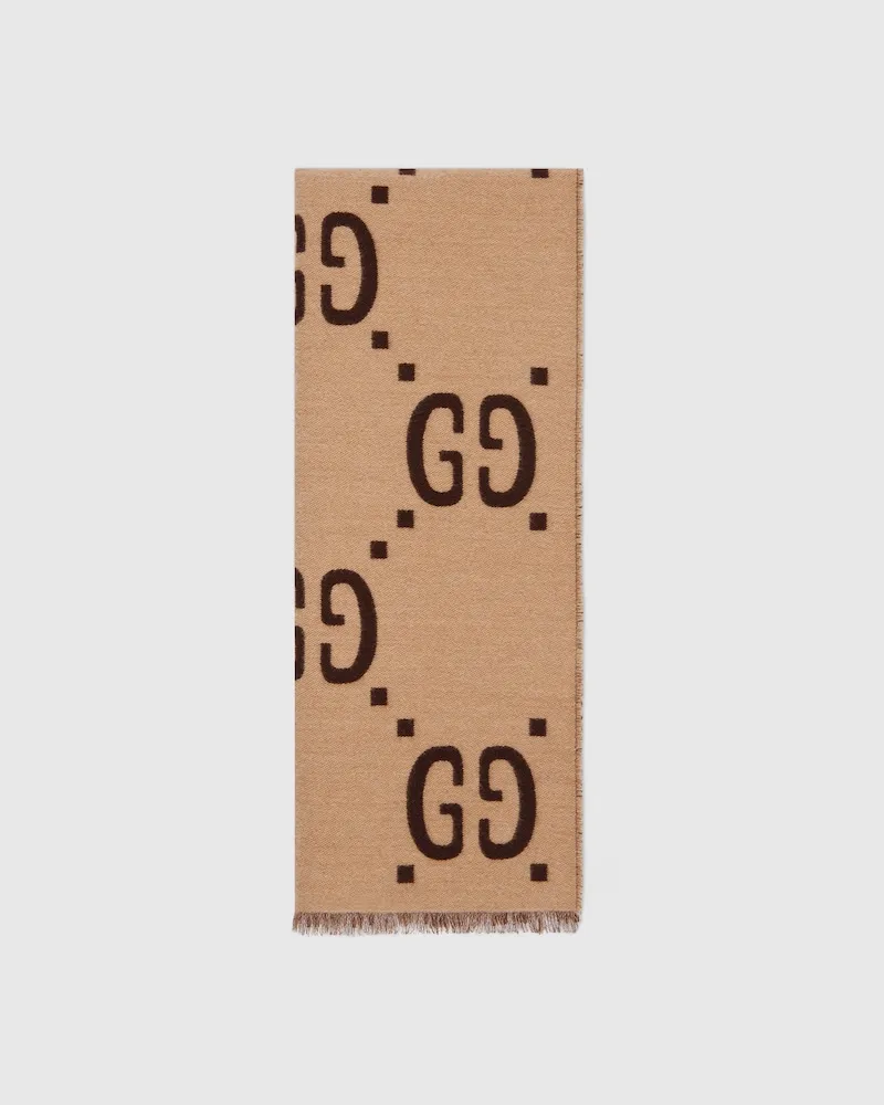 Gucci Schal aus GG Jacquard aus Wolle Und Seide Beige