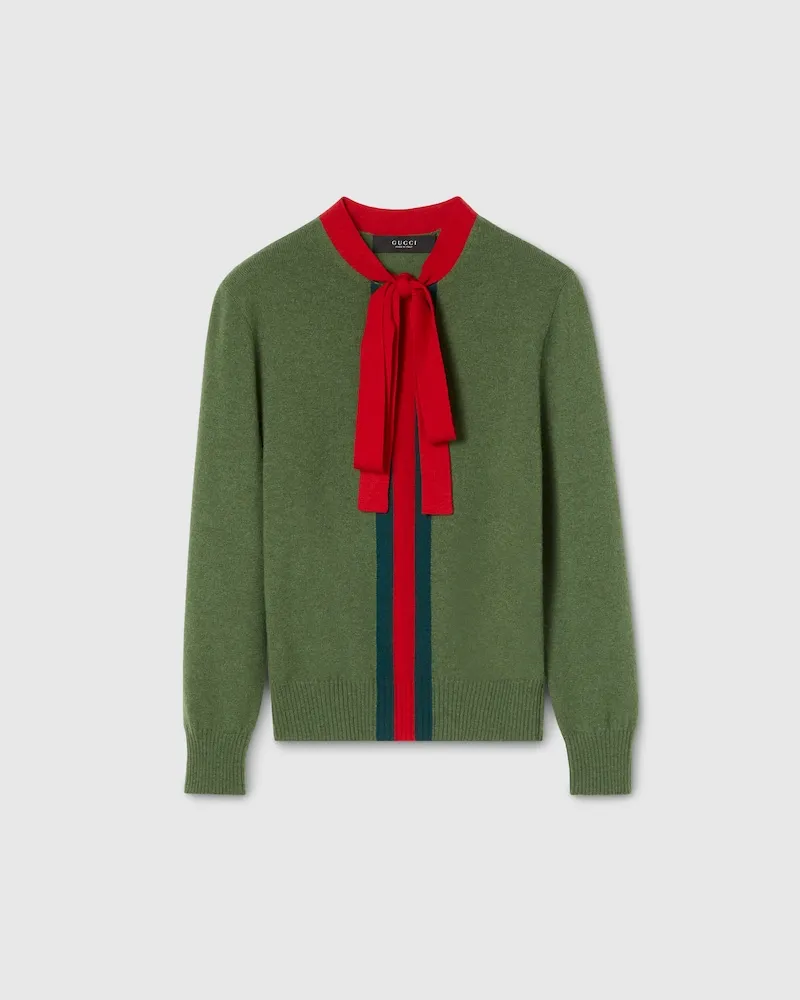 Gucci Pullover aus Kaschmirstrick Mit Band, Größe Grün