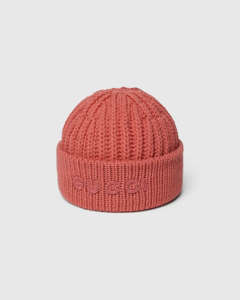 Gucci Bonnet En Laine Et Cachemire Avec Broderie, Taille Rose