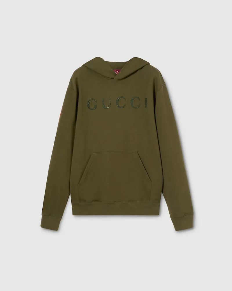 Gucci Sweatshirt aus Baumwolljersey Mit Stickerei, Größe Grün