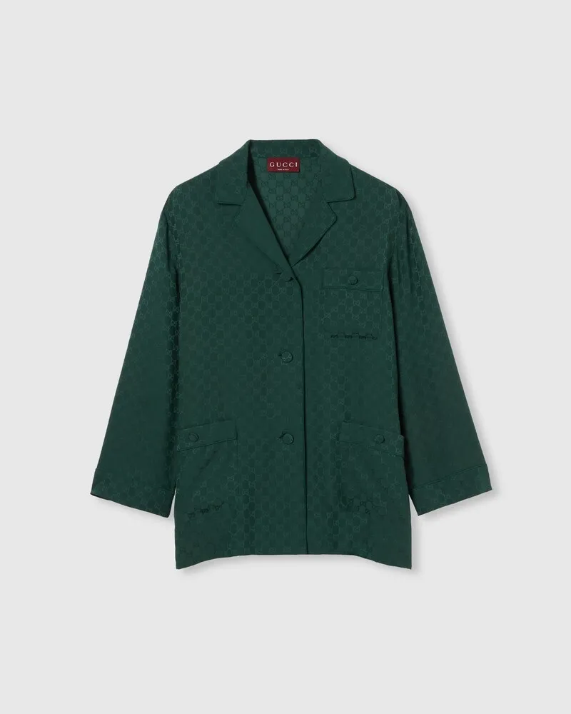Gucci Bluse aus GG Seidenjacquard, Größe Grün