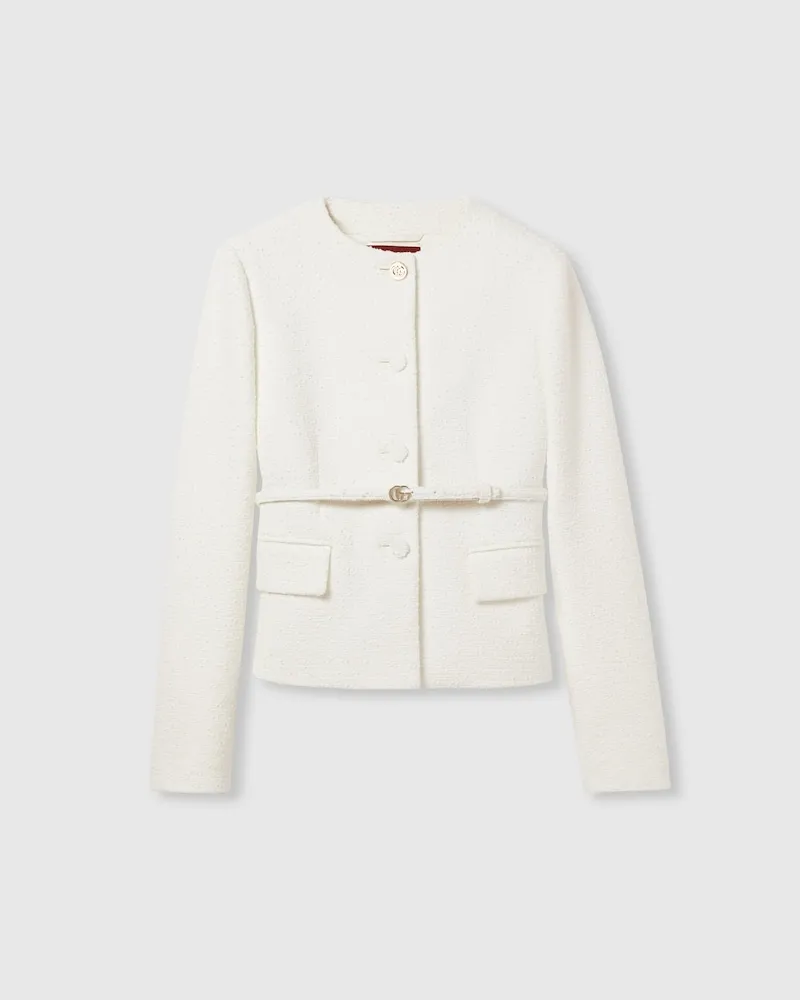 Gucci Jacke aus Baumwoll-Bouclé Mit Gürtel, Größe Weiß