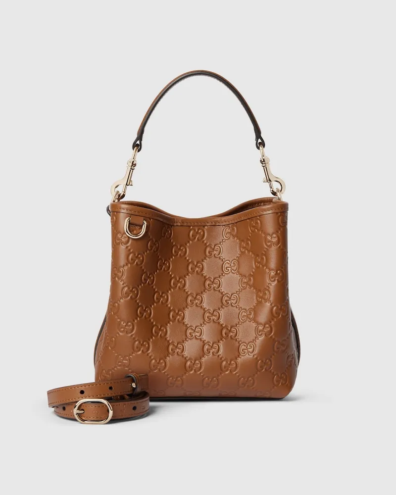 Gucci Kleine GG Emblem Bucket Bag Braun