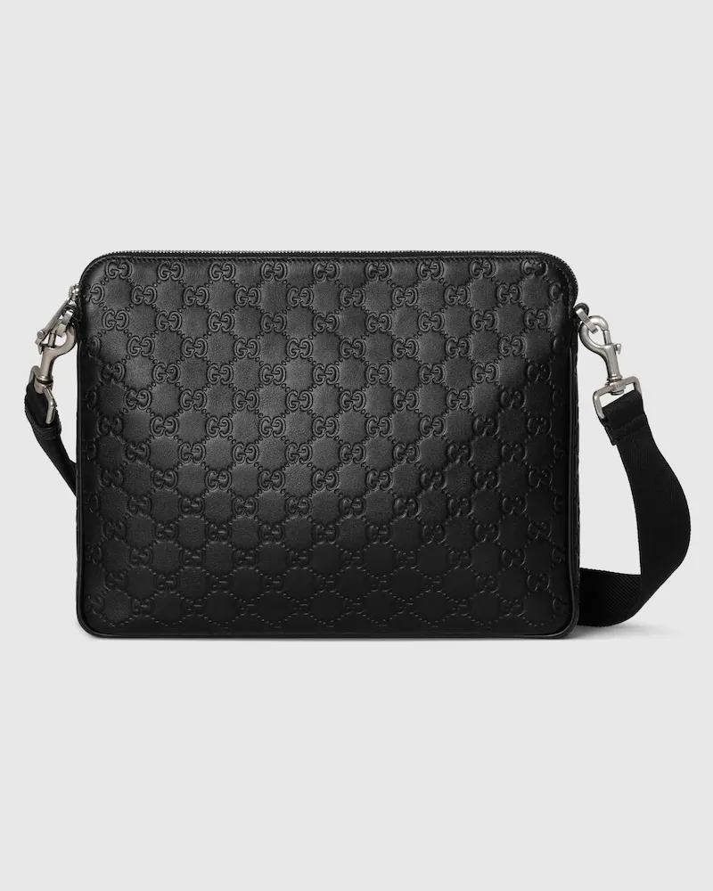 Gucci Mittelgroße GG Emblem Umhängetasche Schwarz