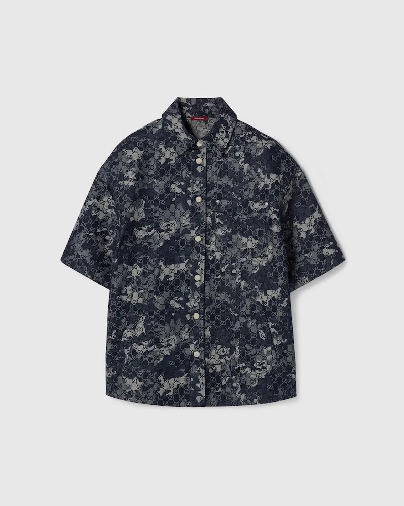 Gucci Hemd aus GG Denim-Jacquard, Größe Blau