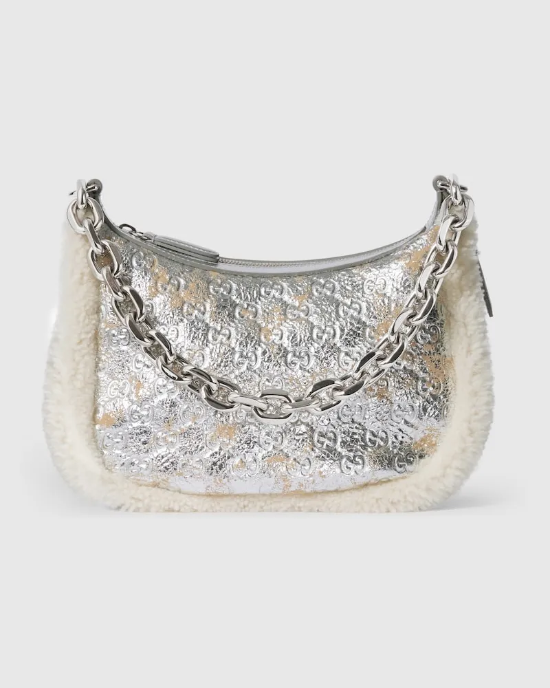 Gucci Mittelgroße GG Emblem Schultertasche Beige