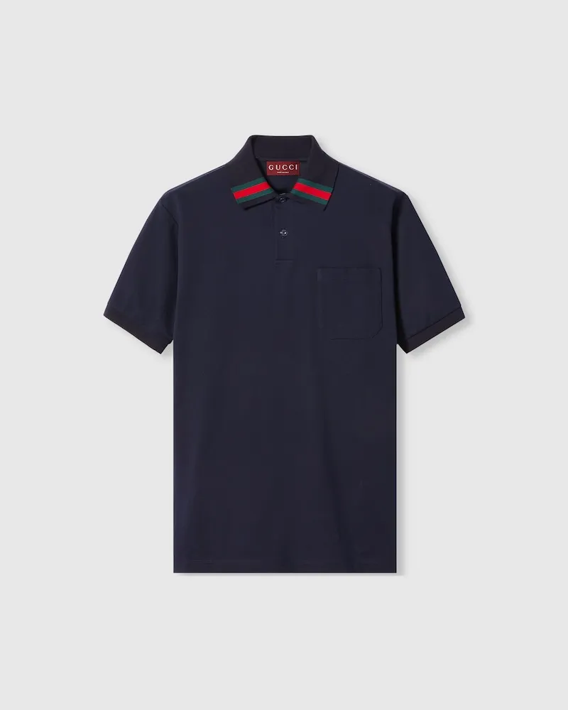 Gucci Poloshirt aus Baumwolle Mit Web, Größe Blau