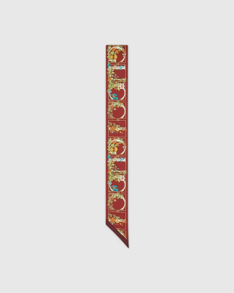 Gucci Ruban En Twill De Soie Imprimé Bordeaux