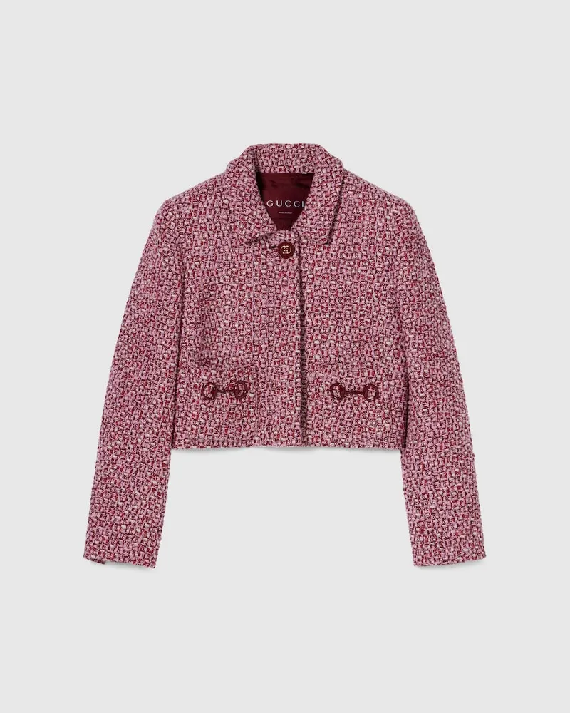 Gucci Jacke aus Tweed Mit Horsebit-Detail, Größe Rot