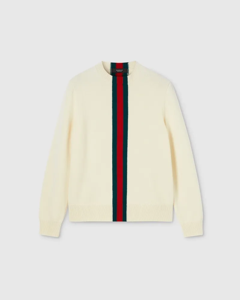 Gucci Pullover aus Wollstrick Mit Web-Intarsie, Größe Weiß