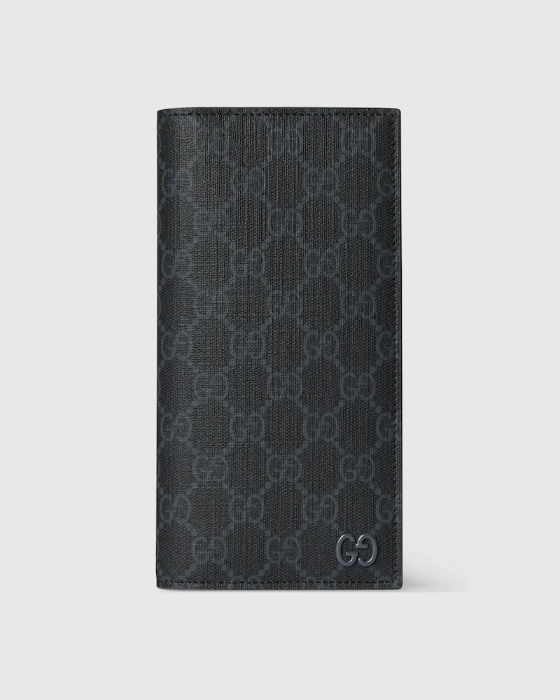 Gucci Längliche GG Brieftasche Mit Grauer Innenseite Schwarz
