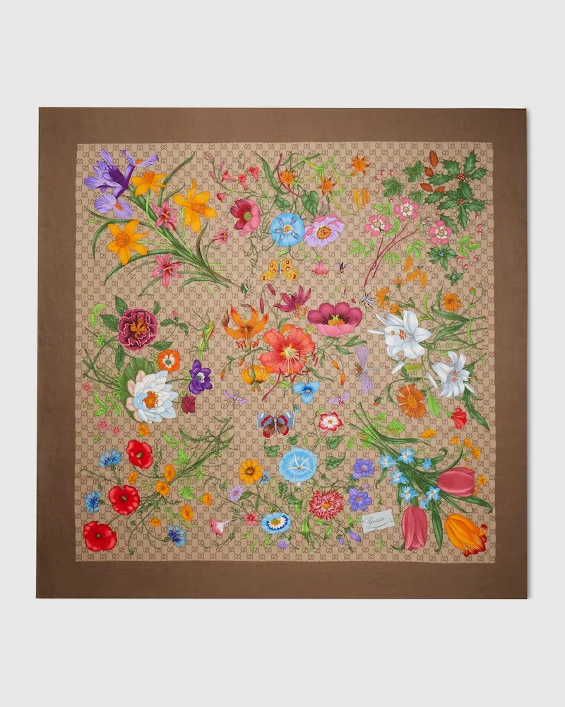 Gucci Halstuch aus Wolle Und Seide mit GG Print Braun