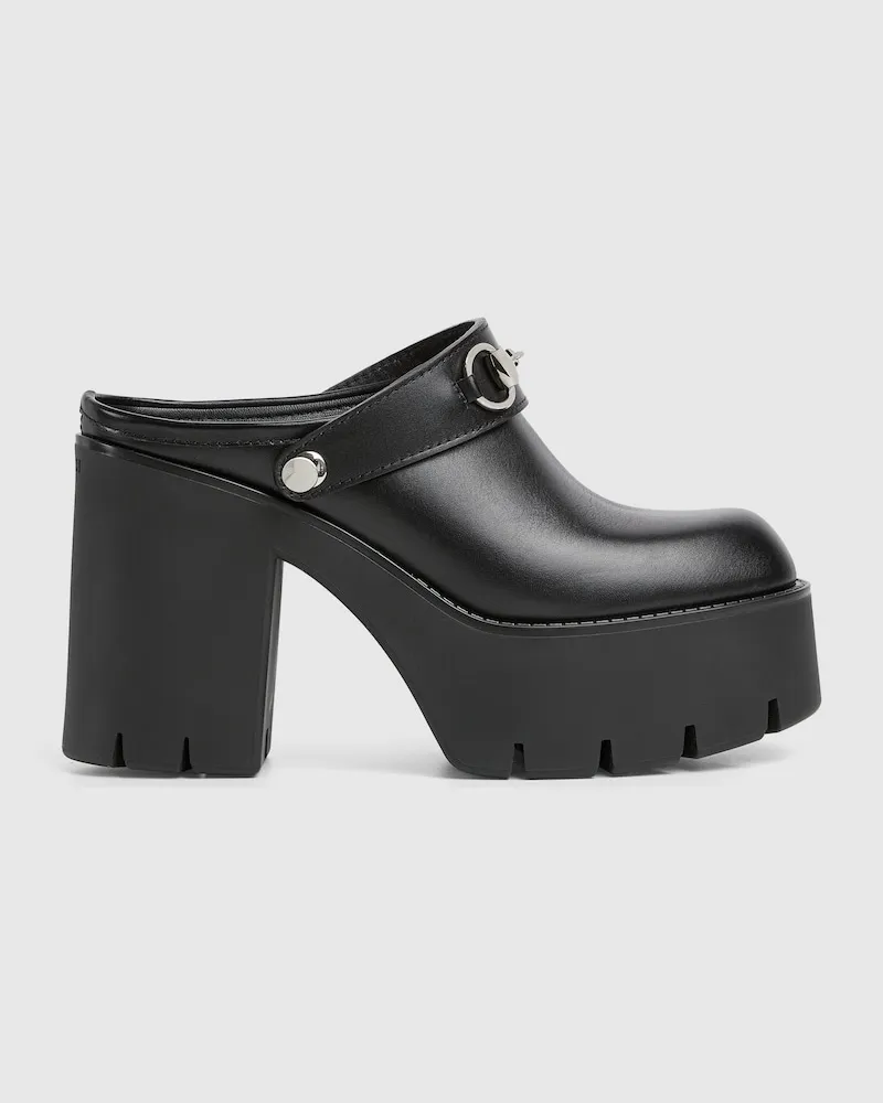Gucci Damen-Mules Mit Plateausohle Und Horsebit, Größe Schwarz