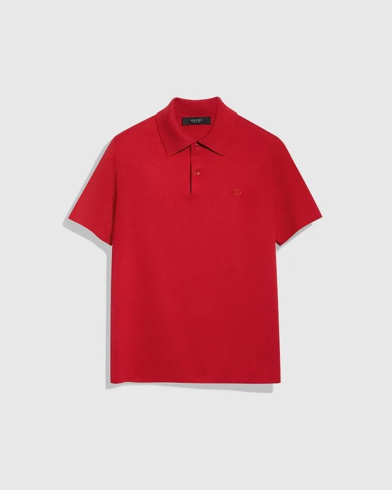 Gucci Poloshirt aus Seiden- Und Baumwollstrick, Größe Rot