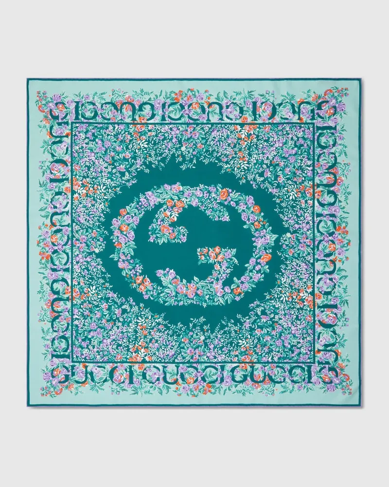 Gucci Vierecktuch aus Seidentwill Mit Print Grün