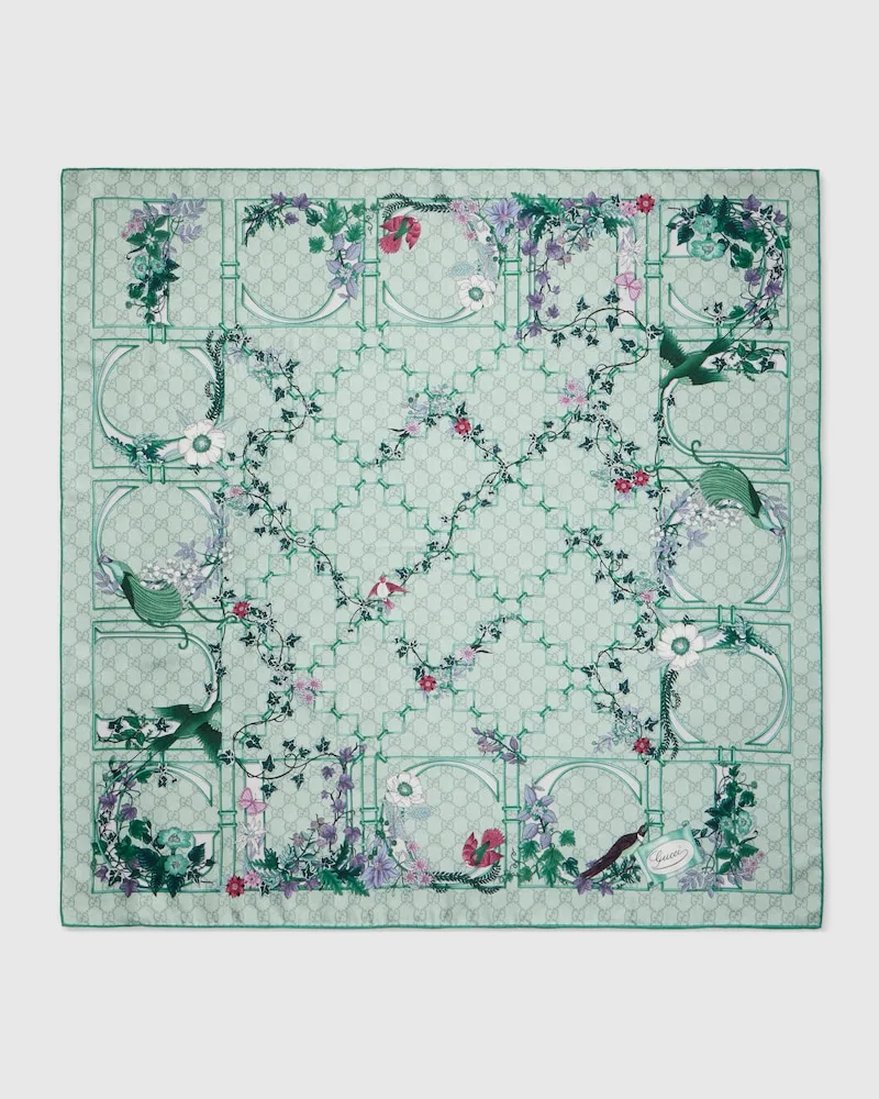 Gucci Vierecktuch aus Seidentwill mit Print Grün