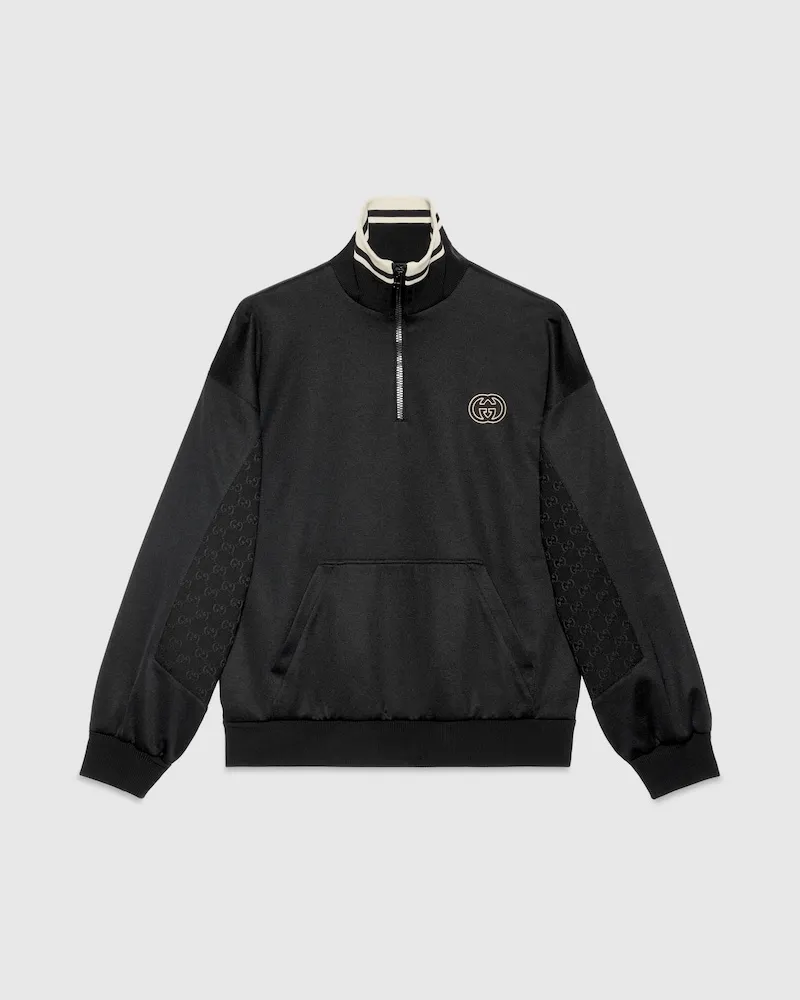 Gucci Jacke aus Technischem Jersey Mit Halbem Reißverschluss, Größe Schwarz