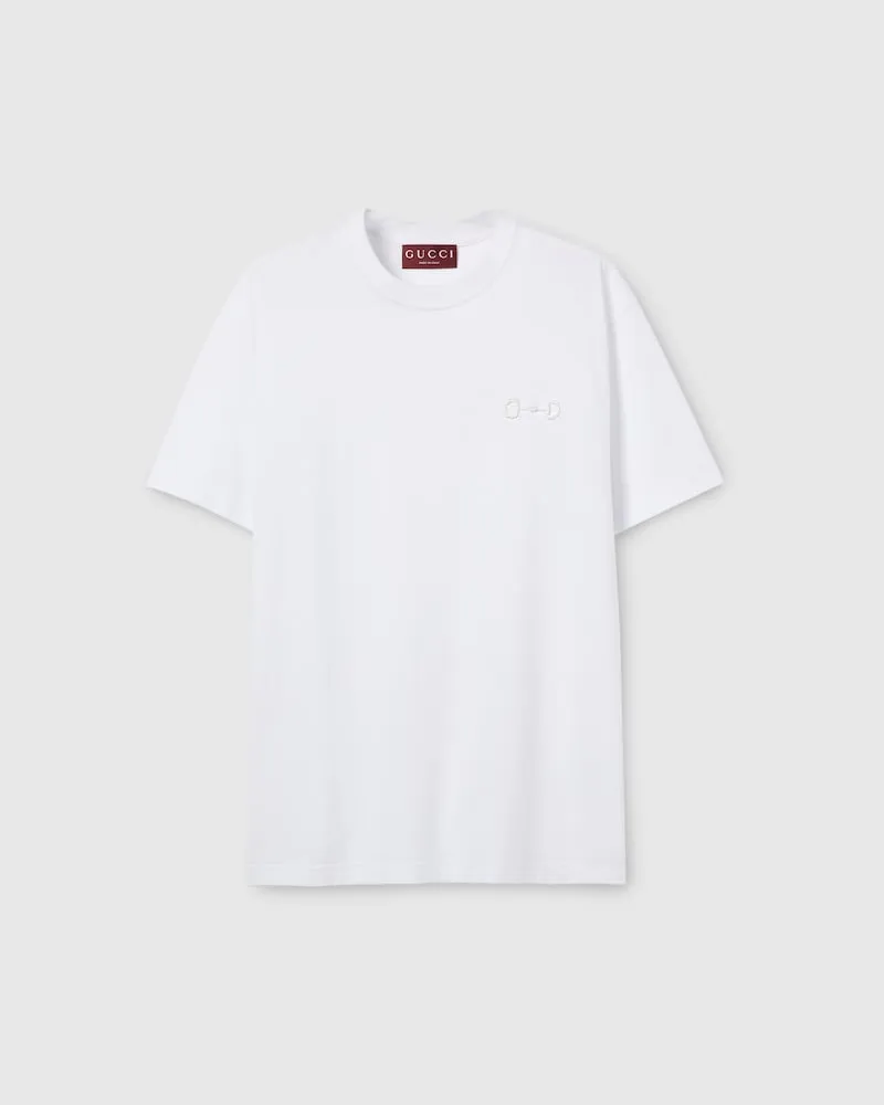 Gucci T-Shirt aus Baumwolljersey Mit Stickerei, Größe Weiß