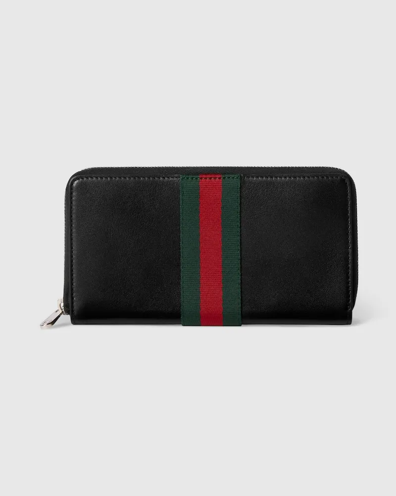Gucci Web Trademark Brieftasche mit Rundumreißverschluss Schwarz