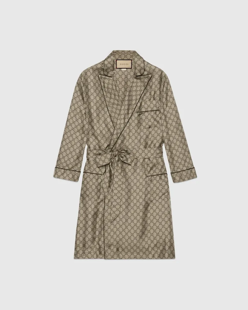 Gucci Bluse aus Seide Mit GG Supreme-Print, Größe Beige