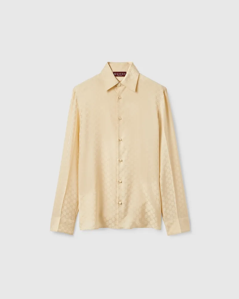 Gucci Bluse aus GG Seidenjacquard, Größe Beige