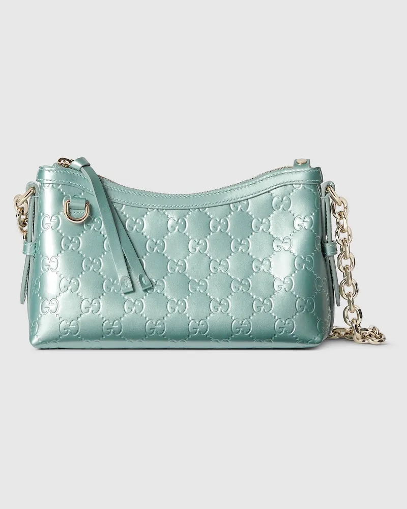 Gucci Kleine GG Emblem Schultertasche Blau