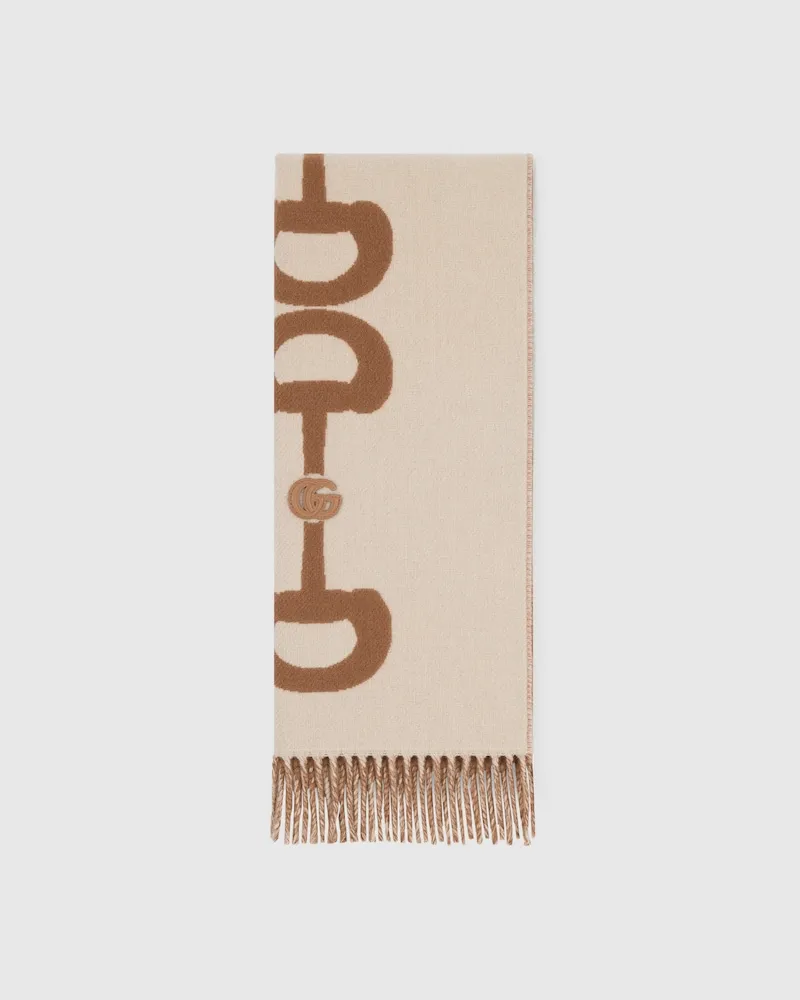 Gucci Schal aus Wolle Und Kaschmir Mit Intarsie Nude