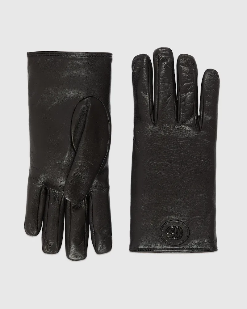 Gucci Handschuhe aus Leder Mit Doppel G, Größe Schwarz