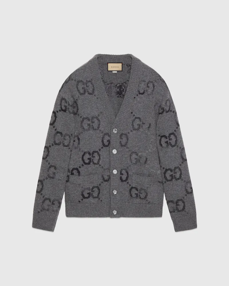 Gucci Cardigan aus Wolle Mit GG Intarsie, Größe Schwarz