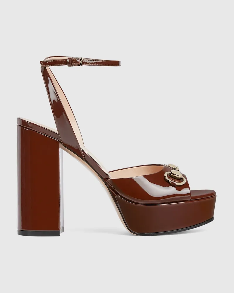 Gucci Damensandale mit Plateausohle Und Horsebit Braun