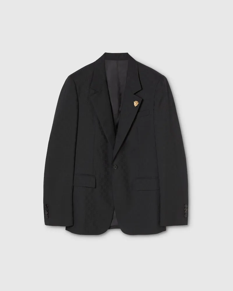 Gucci Einreihiges Jackett aus GG Wolle, Größe Schwarz