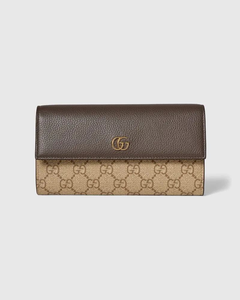 Gucci Zweifarbige GG Marmont Continental Brieftasche Braun