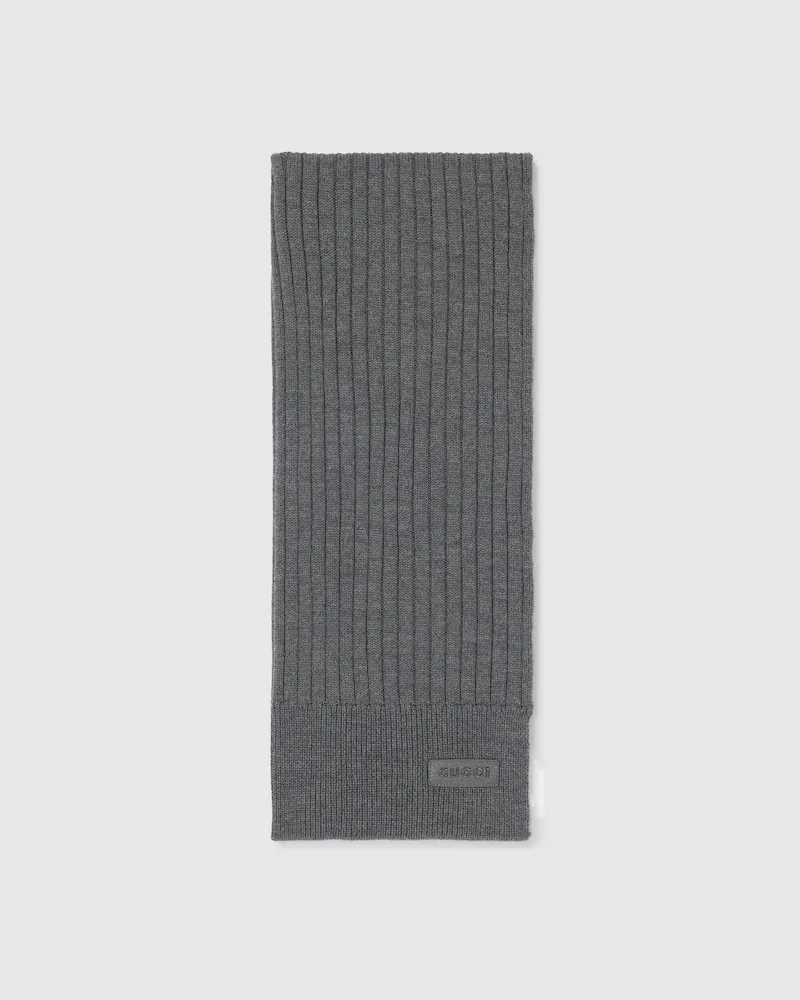 Gucci Schal aus Wollstrick Mit Logo Grau