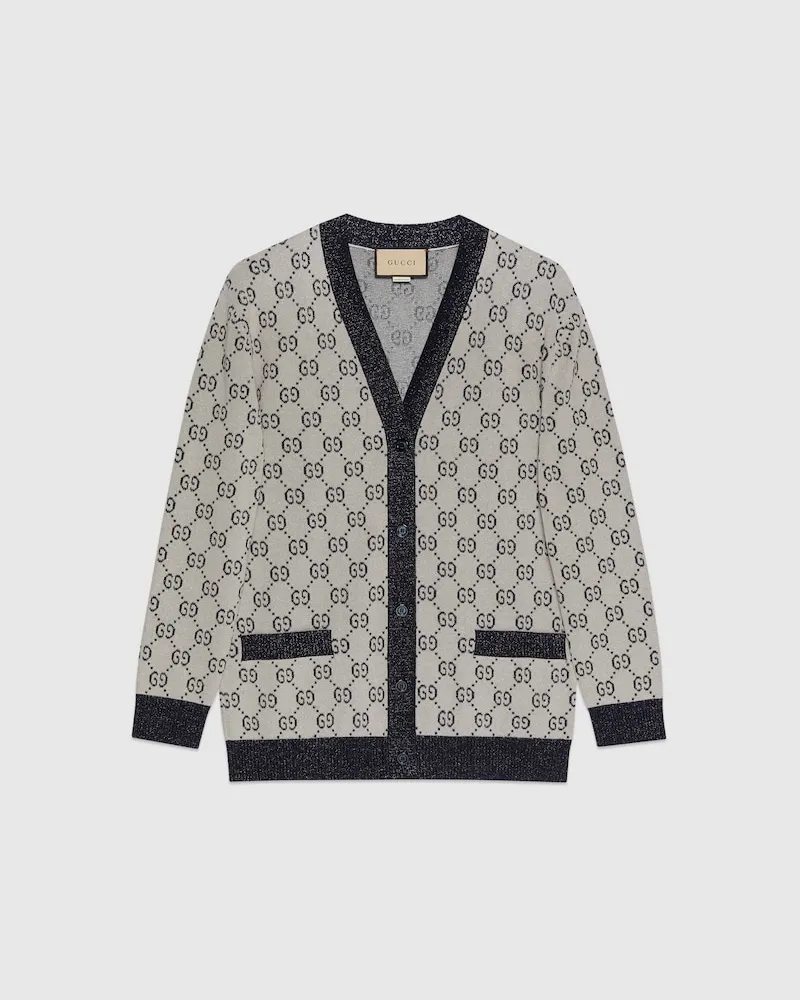 Gucci Cardigan aus GG Baumwolljacquard, Größe Weiß
