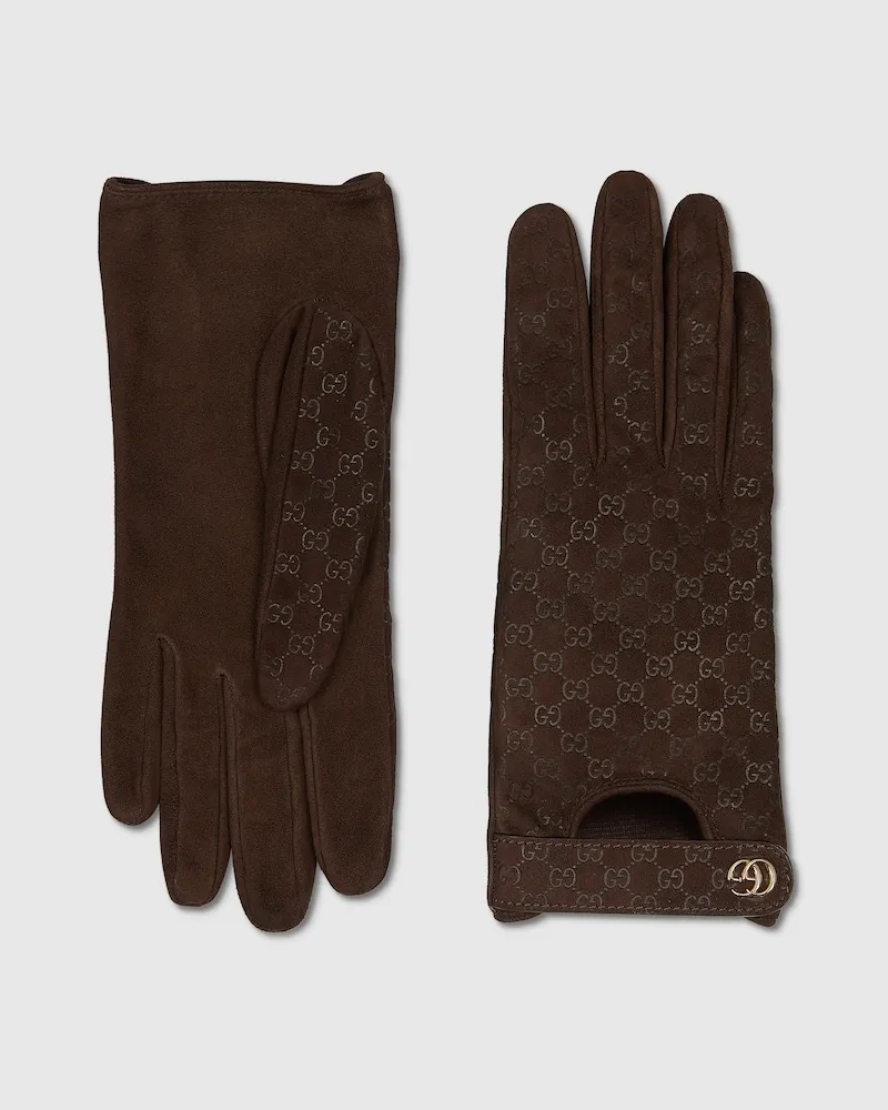 Gucci Handschuhe aus GG Leder Mit Doppel G, Größe Braun
