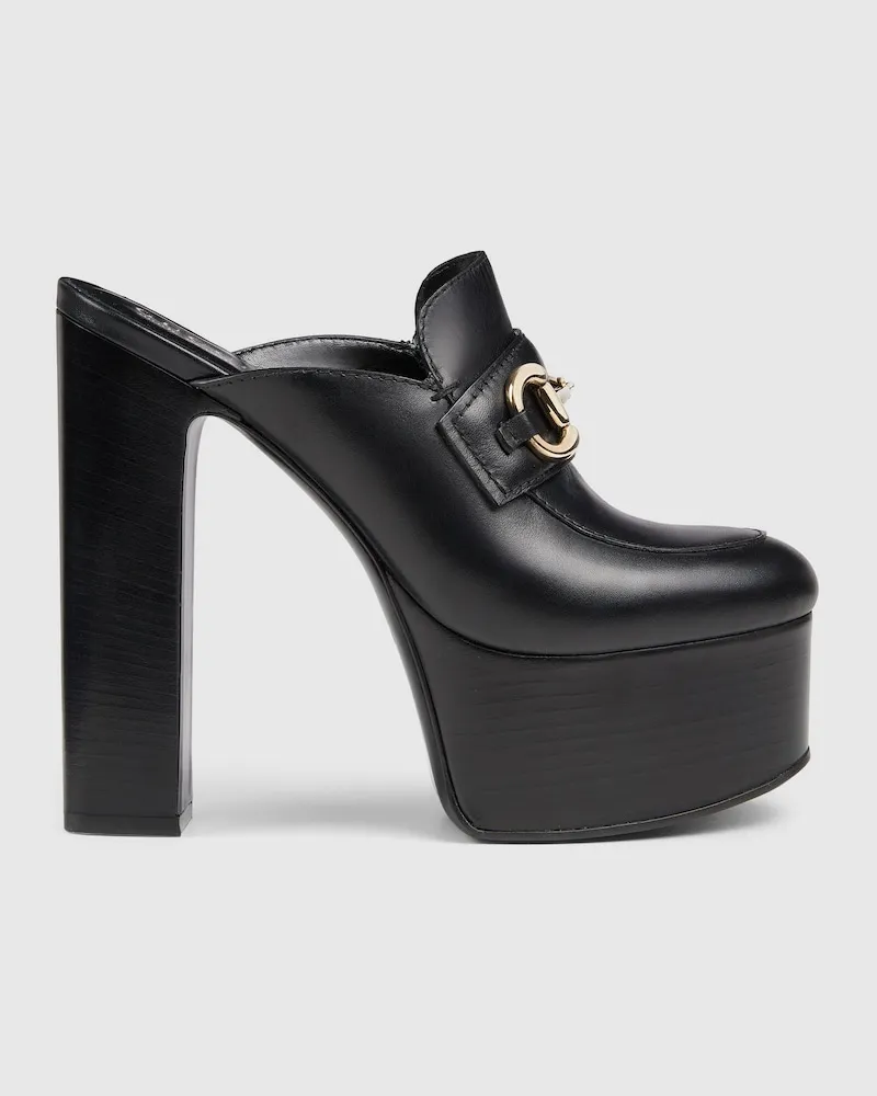 Gucci Damen-Mules Mit Plateausohle Und Horsebit, Größe Schwarz
