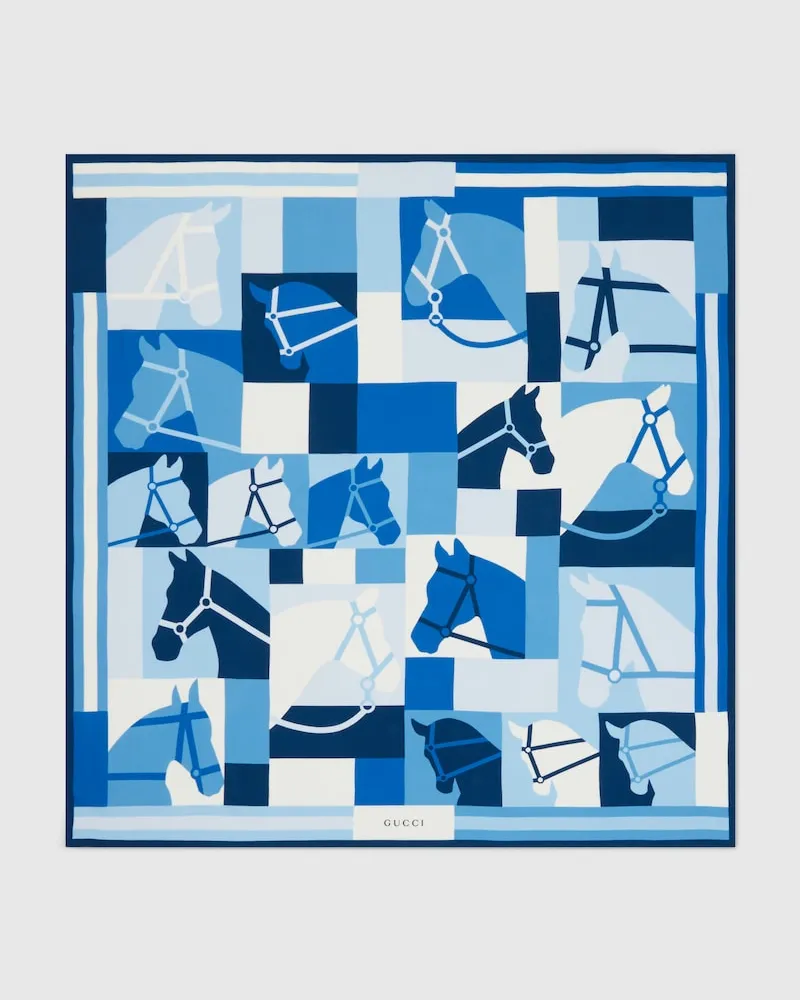 Gucci Halstuch aus Wolle Mit Reitsport-Motiv Blau