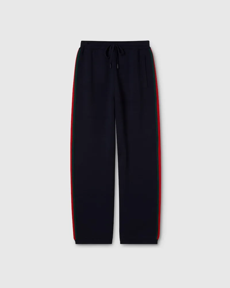 Gucci Freizeithose aus Wollstrick Mit Web, Größe Blau